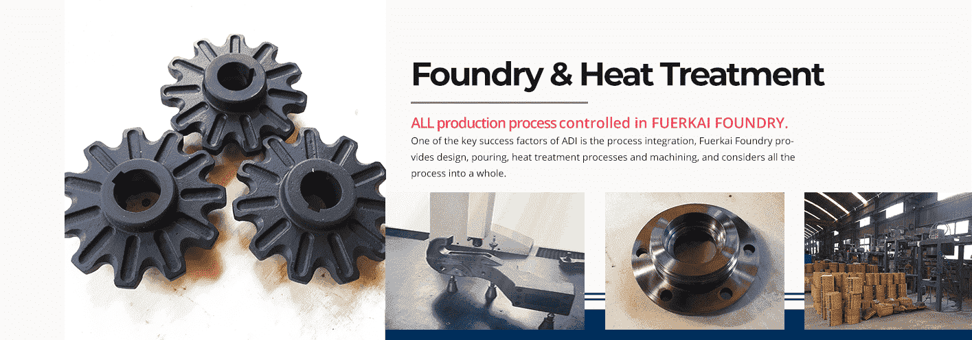 China Fuerkai Foundry produces Austempered ductile iron ADI casting.Fuerkai is a professional Austempered ductile iron ADI casting manufacturer in China.Fuerkai foundry has developed  60 different types of  Austempered ductile iron ADI castings.